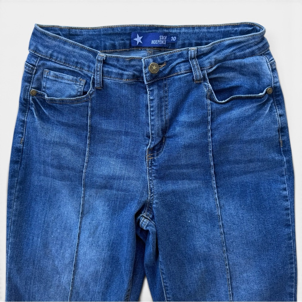 Wide Leg Cuffed Jeans‎ High Rise Raw Hem Trouser Denim Boho Western Size 26x33” - Picture 3 of 7